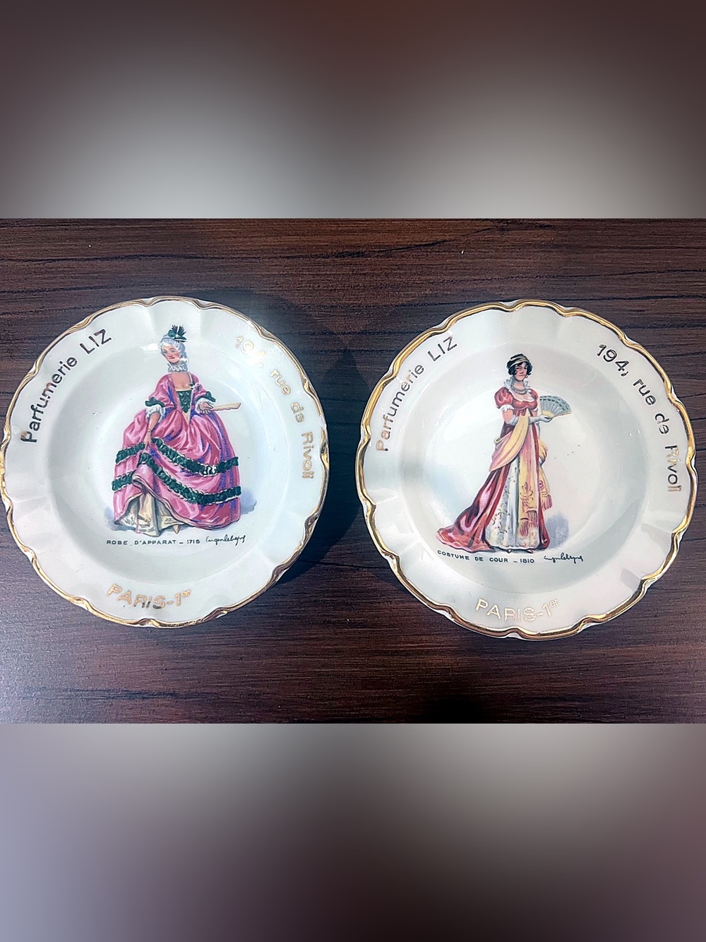 Vintage Limoges Paris Advertising Ashtray 
Pair Gilt Porcelain Made in France